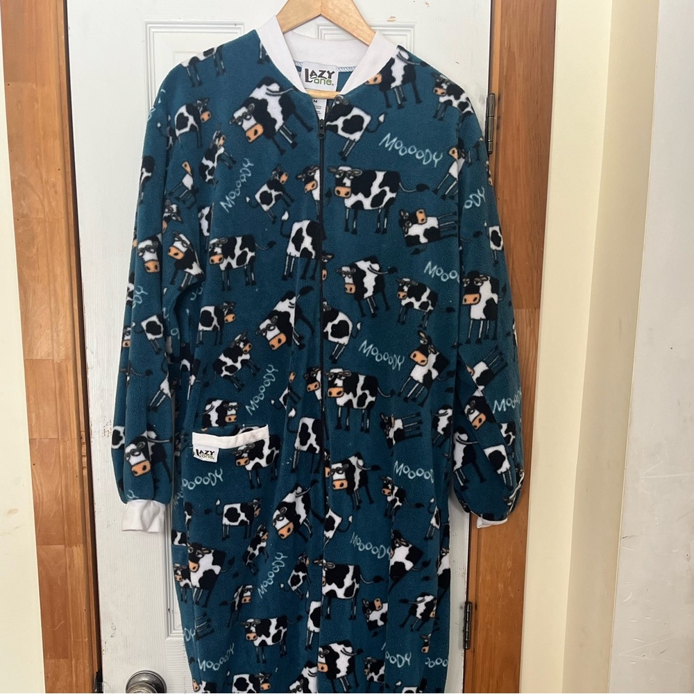 Lazy One Teal Cow Print Onesie